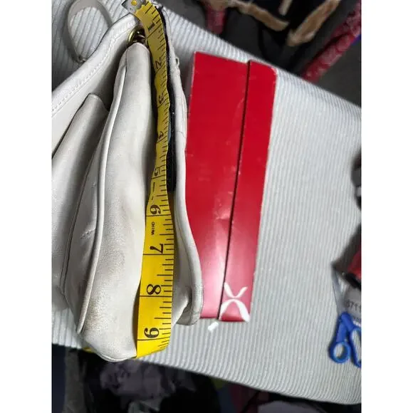 Saint Laurent YSL Bag Womens White Quilted Leather Chain Shoulder Chevron Purse - Picture 9 of 12